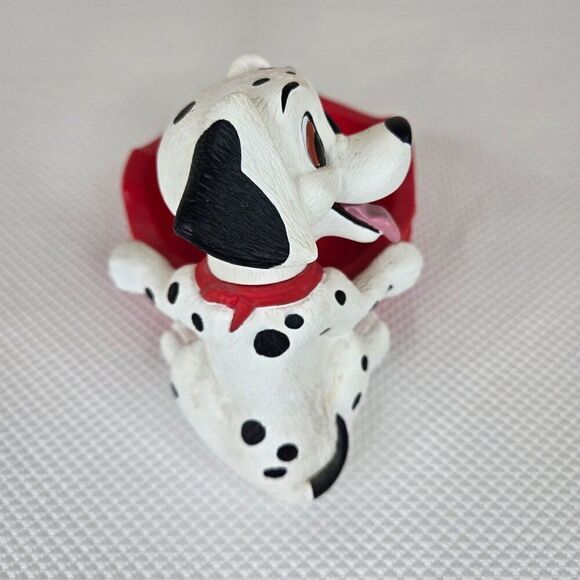 Vintage 90s Dog Bowl Figure Applause Disney 101 Dalmatians Red White Trinket Dis - Picture 5 of 8
